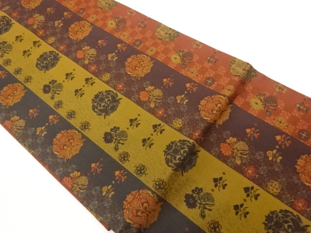 JAPANESE NAGOYA OBI / WOVEN BIRDS & STRIPE